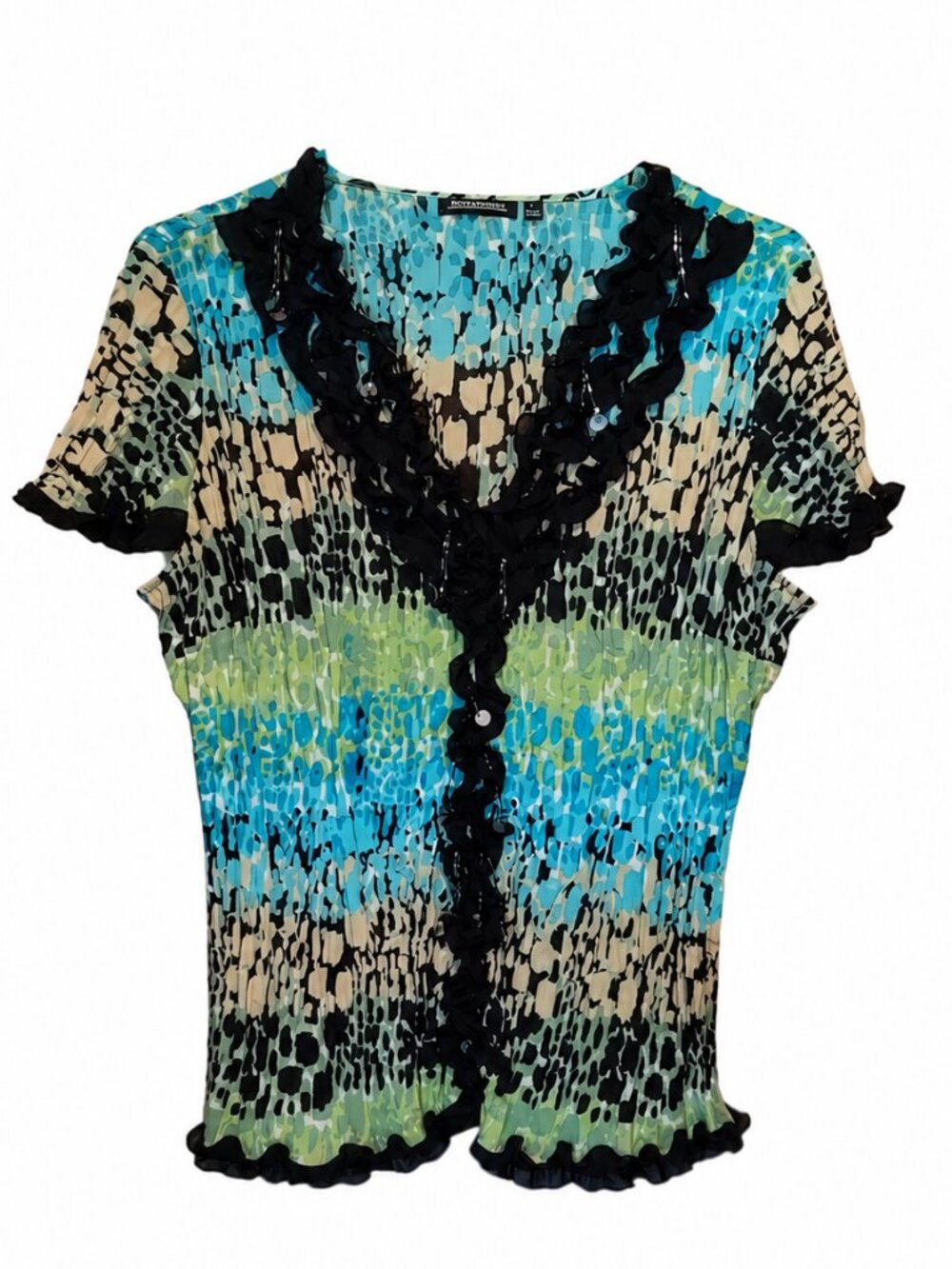 Notations Crinkled Ruffle Button-down Sequin Blouse Size L